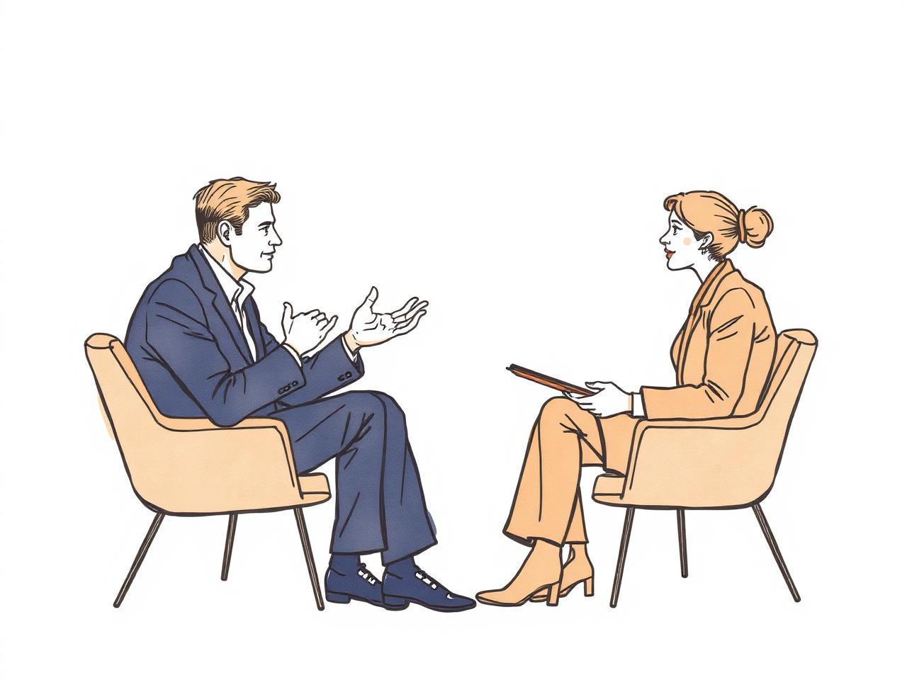 Sketch illustration of a senior coach in conversation